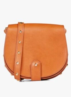 Leder-Umhängetasche Mit Nieten In Braun