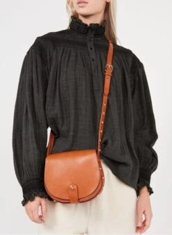 Leder-Umhängetasche Mit Nieten In Braun -Soeur 2740975