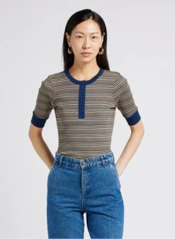 Soeur Gestreiftes Rundhals-T-Shirt Aus Baumwolle In Mehrfarbig