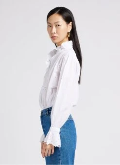 Soeur Baumwollbluse Mit Viktorianischem Kragen Und Lochstickereien In Weiß -Soeur 4009699