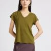 Soeur T-Shirt Aus Baumwoll-Mix Mit V-Ausschnitt In Khaki