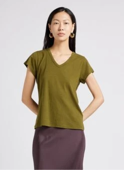 Soeur T-Shirt Aus Baumwoll-Mix Mit V-Ausschnitt In Khaki