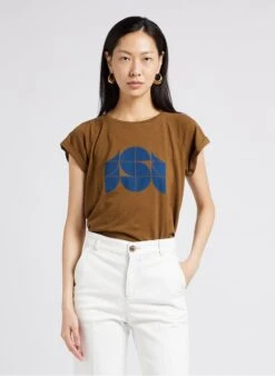 Soeur Rundhals-T-Shirt Aus Baumwoll-Mix Mit Siebdruck In Braun