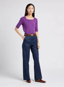 Soeur Baumwoll-T-Shirt Mit Eckigem Ausschnitt In Violett -Soeur 4009863 1