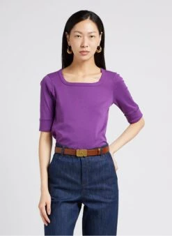 Soeur Baumwoll-T-Shirt Mit Eckigem Ausschnitt In Violett
