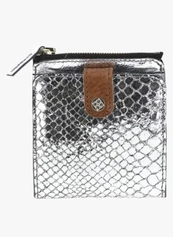 Metallic-Lederportemonnaie In Kroko-Optik In Silber