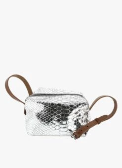 Umhängetasche Aus Geprägtem Leder In Silber