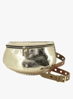 Hüfttasche Aus Metallic-Leder In Braun