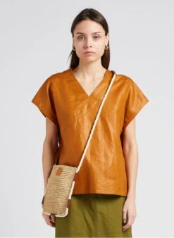 Soeur Weites Leinen-Top Mit V-Ausschnitt In Braun