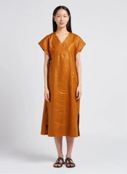 Soeur Midikleid Aus Leinen Mit V-Ausschnitt In Braun