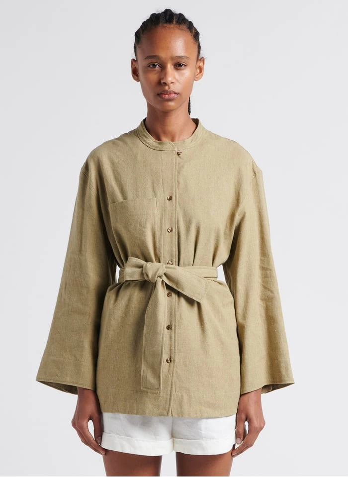 Soeur Bluse Aus Gewaschenem Leinen Mit Rundhalsausschnitt In Beige 1 Soeur Bluse Aus Gewaschenem Leinen Mit Rundhalsausschnitt In Beige